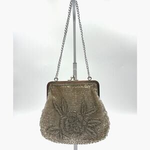Vintage La Regale Beaded Evening Bag White Champagne Silver Bridal Formal NWOT